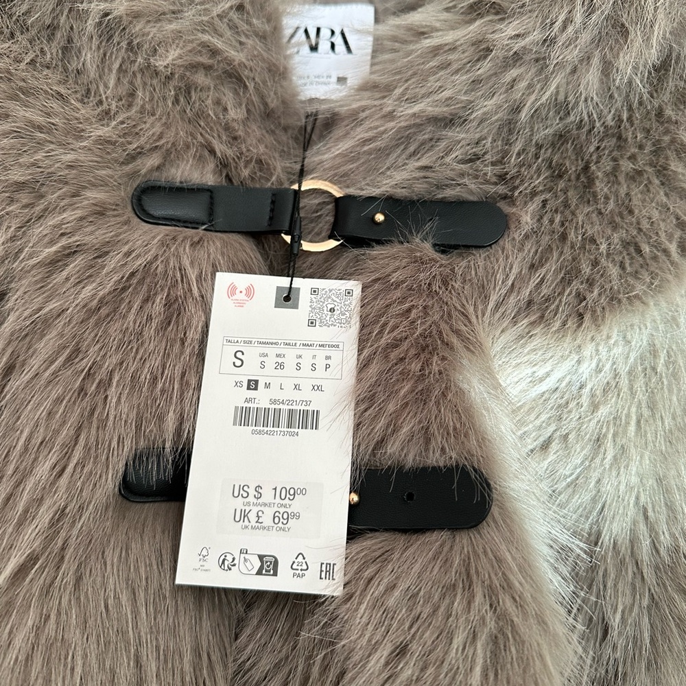 Zara Faux Fur Jacket in Taupe Size Small *NWT* Sold Out - Picture 14 of 16